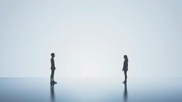 This Two silhouettes stand apart, embodying disagreement and misunderstanding in a tense atmosphere. photo