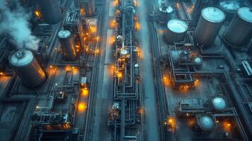 An aerial view of a metallurgy facility highlighting the intricate infrastructure used for mining and mineral extraction. photo