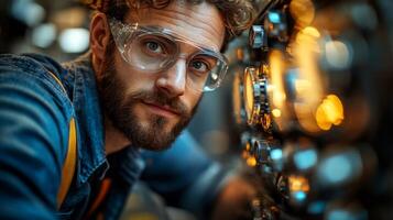 Technician examines intricate controls of heavy machinery used in mining and metallurgy. Focused work reflects attention to safety and precision in operation at the facility. photo