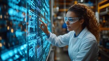 Technician evaluates digital data in an advanced mining environment, utilizing technology to optimize extraction and production methods essential for construction materials. photo