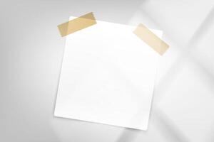 White paper sticker on bright background with window light. 3d mockup vector