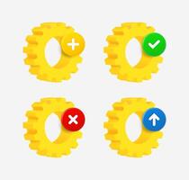 gear icon set with different pictograms. 3d icons collection vector