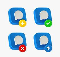 Speech bubble icon set with different pictograms. 3d icons collection vector