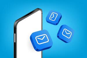Receiving and sending email via mobile application. 3d concept vector