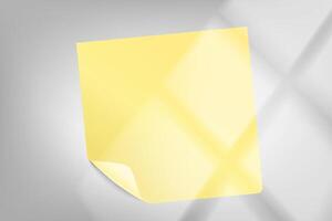 Yellow paper sticker on bright background with window light. 3d mockup vector