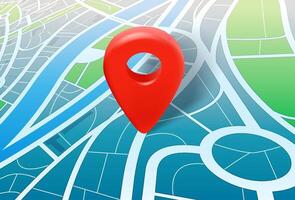 Abstract city map with red pin. 3d illustration vector