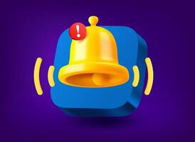 Notification concept with golden bell. 3d application icon vector