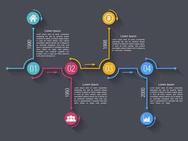 Horizontal timeline infographics design template with four elements vector