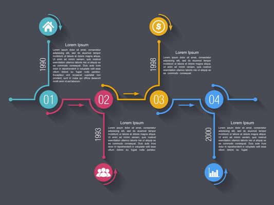Horizontal timeline infographics design template with four elements