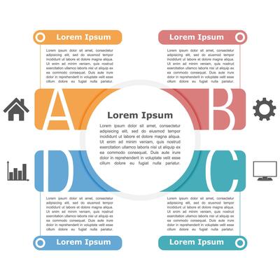 Modern infographics design template with four elements, icons and text