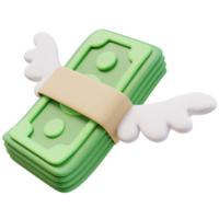 3D Rendering Green Money Banknote Stack Bundle with Wings Dollar Sign. Money Finance Concept. 3D Icon png