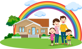 Dad welcomes new baby with a new house with rainbow overlay png