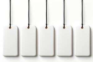 White blank tags hanging on a string photo