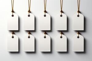 White blank price tags hanging on a string photo