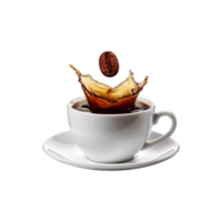 White cup of coffee splash with coffee seed on transparent background png