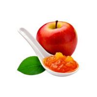 Spoon of apple jam with slice on transparent background png