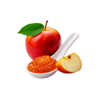 Ceramic spoon of apple jam with slice on transparent background png