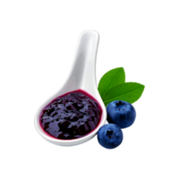 Spoon of ripe blueberry fruit jam on transparent background png