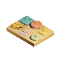 3d Puzzle-sorter with square, round and triangular figures. 3D illustration of the wooden puzzle. png
