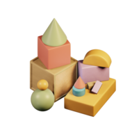 Colorful wooden building building play blocks. 3D illustrations for children's play blocks on isolated background. png