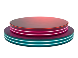 Around shape, Glowing Neon Resin Platform with Bold Color Edges, isolated on a transparent background png