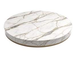 A round platform made from chiseled marble, with flowing, elegant veins of white and gray running throughout, placed against a clean, contemporary space., isolated on a transparent background png
