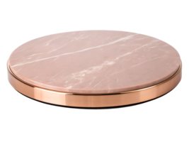 A round platform made from polished Rose Gold slate with a glossy finish, set against a modern, isolated on a transparent background png