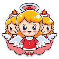 Cartoon Sticker of Adorable Christmas Angels vector