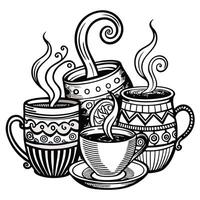 Artistic Steam Ascending from an Array of Coffee and Tea Cups vector