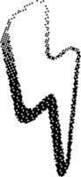 Bitmap pattern lightning shape. Flash halftone gradient element. Y2k graphic abstract icon. Dither noisy grunge texture. png