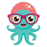 Adorable and Intelligent Cartoon Octopus with Glasses and a Stylish Expression vector