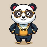 Stylish Panda in Gold Chain and Sunglasses Posing by a Car vector