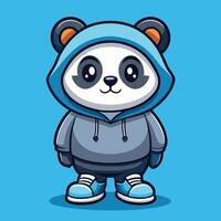 Adorable Cartoon Panda Exuding Style and Cuteness with Hoodie and Sneakers vector
