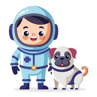 Adorable Astronaut and Perplexed Puppy A Cartoon Icon vector