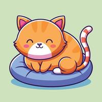 Adorable Cartoon Cat Snoozing Comfortably on a Plush Pillow vector