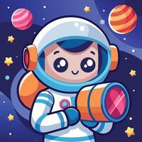 Inquisitive Astronaut with Binoculars in Futuristic Space Vehicle vector
