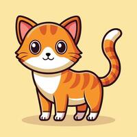 Adorable Cartoon Illustration of a Standing Cat with Captivating Expression vector