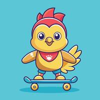 Adorable Cartoon Chicken on a Skateboard with a Playful Expression vector