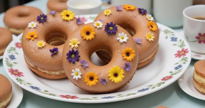 A plate with three donuts on it photo