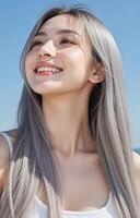 A woman with long gray hair smiling photo