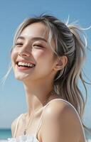 A woman with a ponytail and white top smiles photo