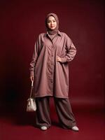 A woman in a brown coat and pants photo
