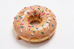 A donut with chocolate glaze and sprinkles on a white background photo