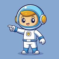 Adorable Cartoon Astronaut Gesturing Idea with Pointed Finger vector