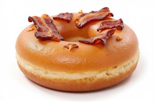 A donut with bacon on top enjoyment photo