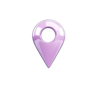 Isolated shiny purple map pin pointer icon with a glossy finish against image design png
