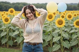 A woman in a field with balloons photo