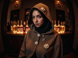 A woman wearing a hoodie and a scarf photo