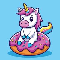 Enchanting Unicorn Resting Gracefully on a Doughnut Delight vector