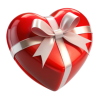 Classic Red Heart Shaped Gift with White Ribbon Bow in Transparent Background png